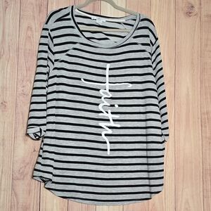 Moa Moa Black and Gray Striped Long Sleeve Tee Size 1X